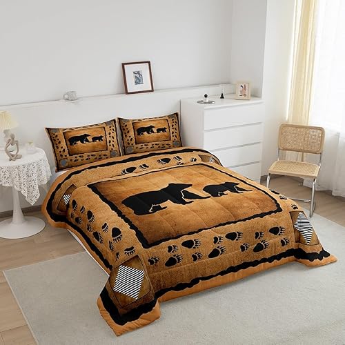 Miniatura 3 de Lindo juego de edredón de oso para niños, adolescentes, juego de ropa de cama transpirable con diseño de oso salvaje y vida silvestre, juego de