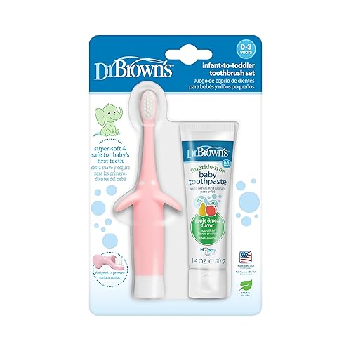 Miniatura 5 de Dr. Brown's Milestones - Botella sorbera de cuello ancho con asas 100% de silicona, botella de fácil agarre y juego de cepillos de dientes de