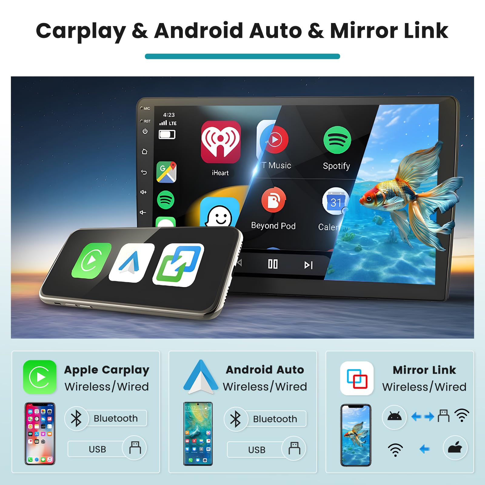 Hikity 2G+64G Radio Navi Für Toyota Auris 2006-2011 Mit Wireless CarPlay Android Auto, 10.1 Zoll Touchscreen Radio Android mit Mirror Link GPS WiFi Bluetooth FM RDS EQ SWC Rückfahrkamera