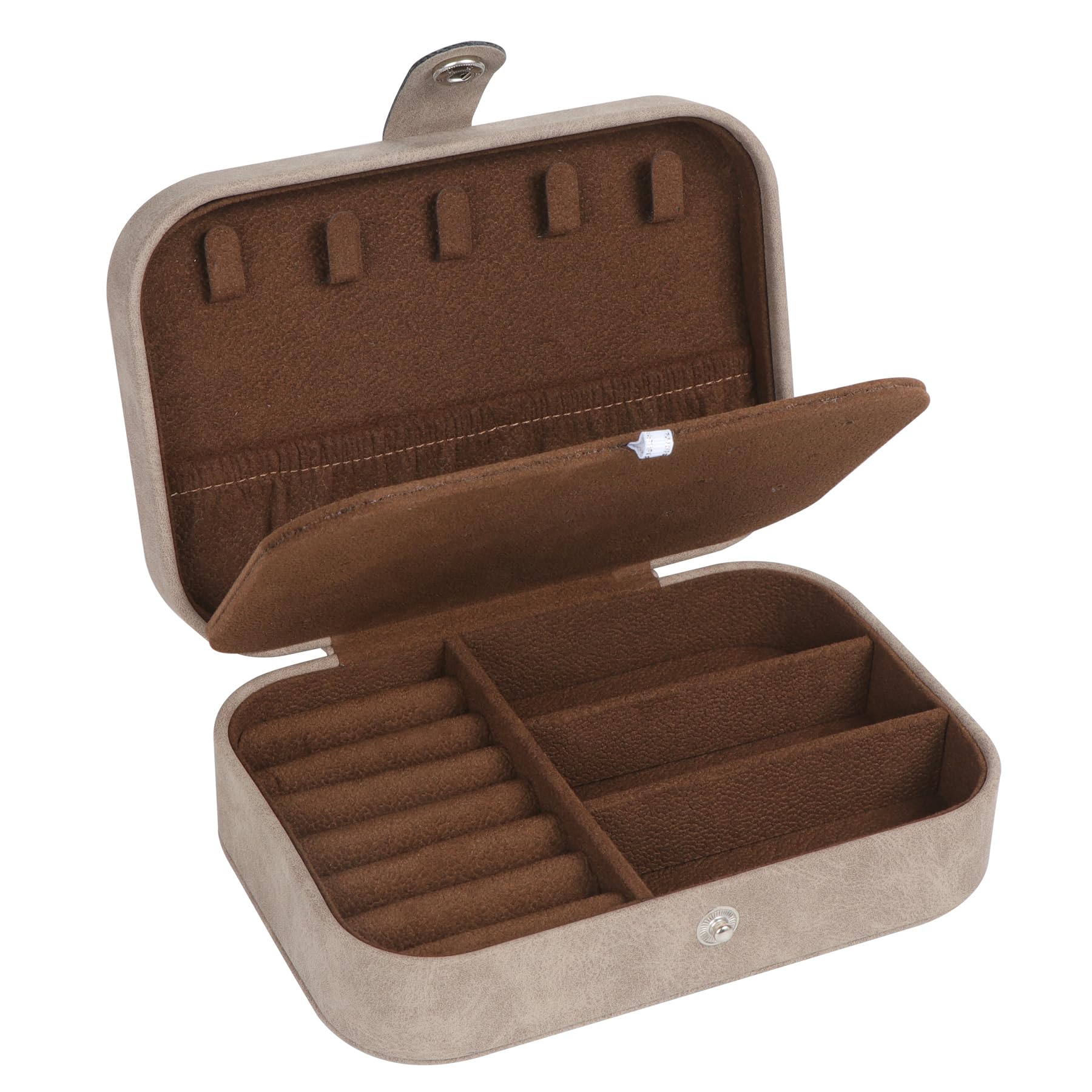 HatoriTravel Jewelry Box, PU Leather Small Jewelry Organizer for Women Girls, Portable Mini Travel Case Display Storage Holder Boxes for Stud Earrings, Rings, Necklaces, Bracelets (Brown)