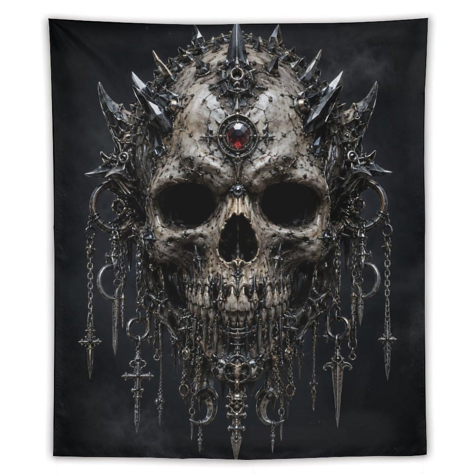 H3B8U2Y5 Ornate Punk Metal Skull Wall Tapestry, Gothic Oil, Bed