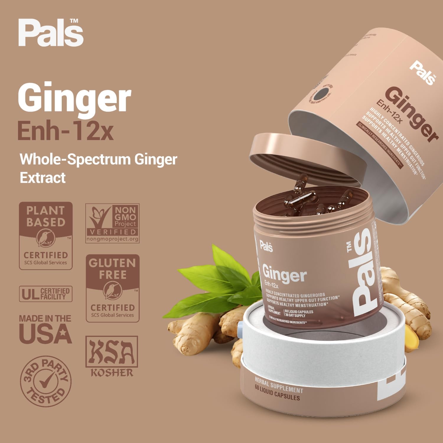 Pure Ginger Root Capsules Enh-12x: Ultra Potent 26% Gingeroids Extract Vegan Ginger Supplements for Nausea, Bloating & Menstrual Cramps, Natural, No Fillers, Non-GMO, (30 Days)