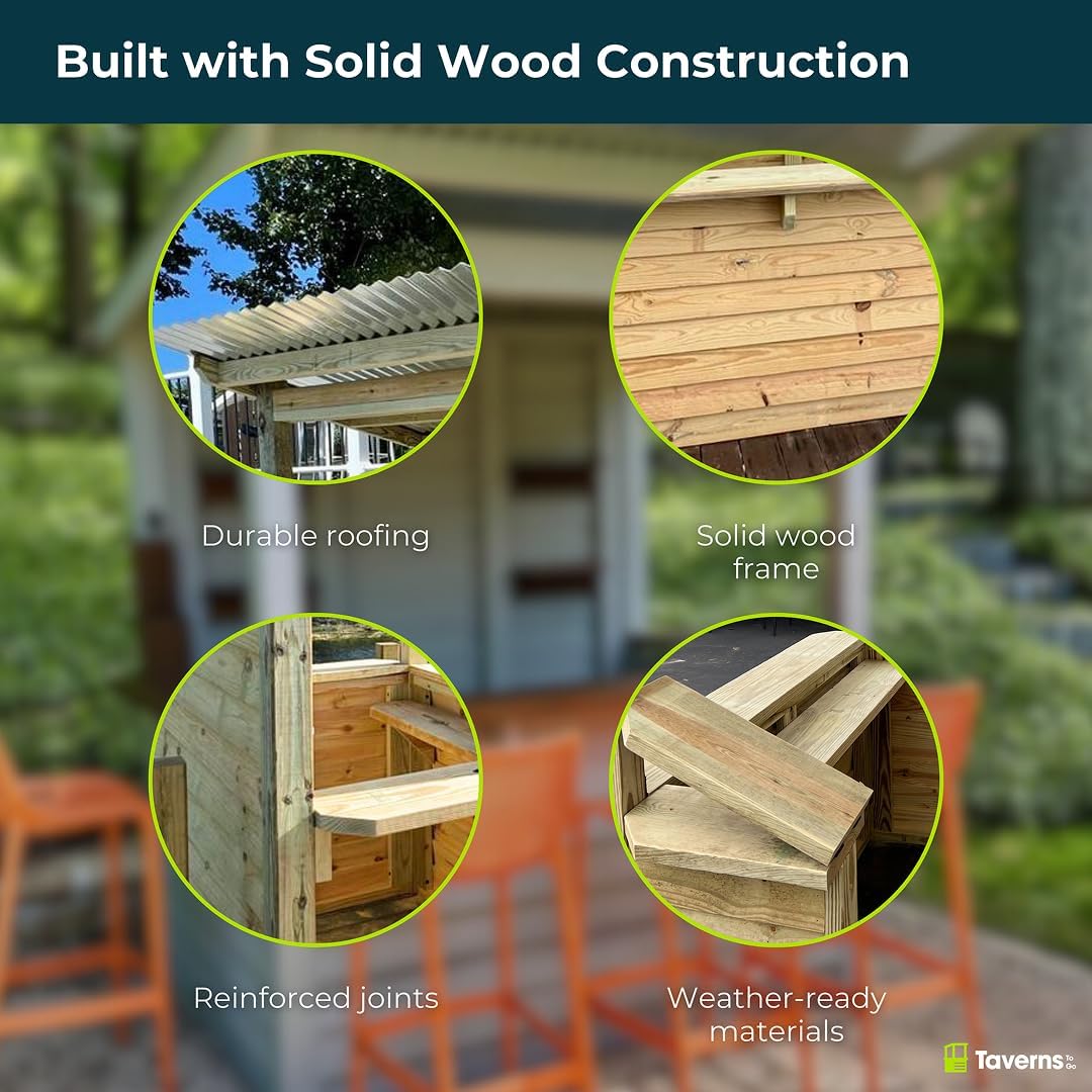 Taverns-To-Go Backyard Outdoor Bar – 6′ x 4′ Templebar Small-Size Patio Bar – Free Professional Delivery & Assembly, Durable Pressure-Treated Wood, Ready for Entertaining