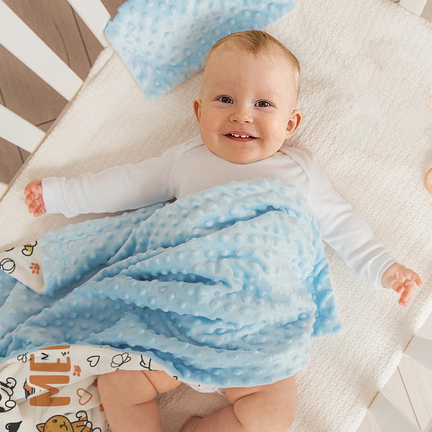 Custom Baby Blanket - Cat Elements with Custom Name - Soft Plush Flannel Throw Blankets with Double Layer Dotted Backing for Kids Boys Girls Gifts Color08