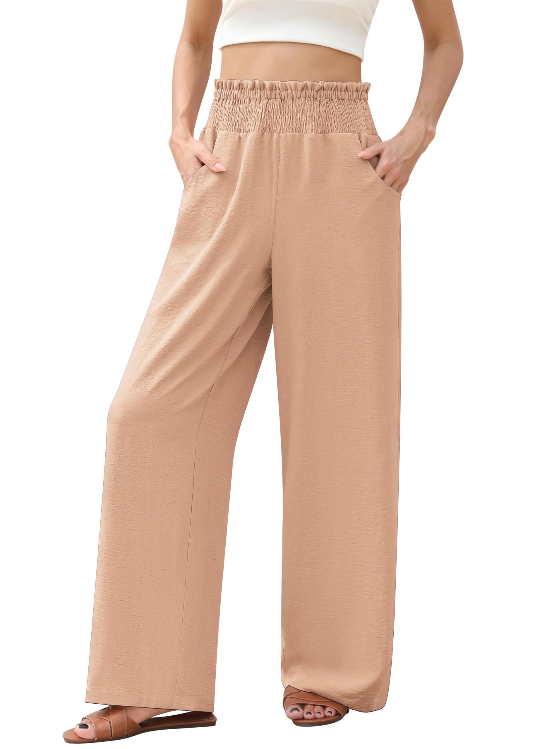 YuYukan Womens Wide Leg Lounge Pants Smocked Elastic Waisted Loose Flowy Palazzo Beach Vacation Summer Casual Wear 2025