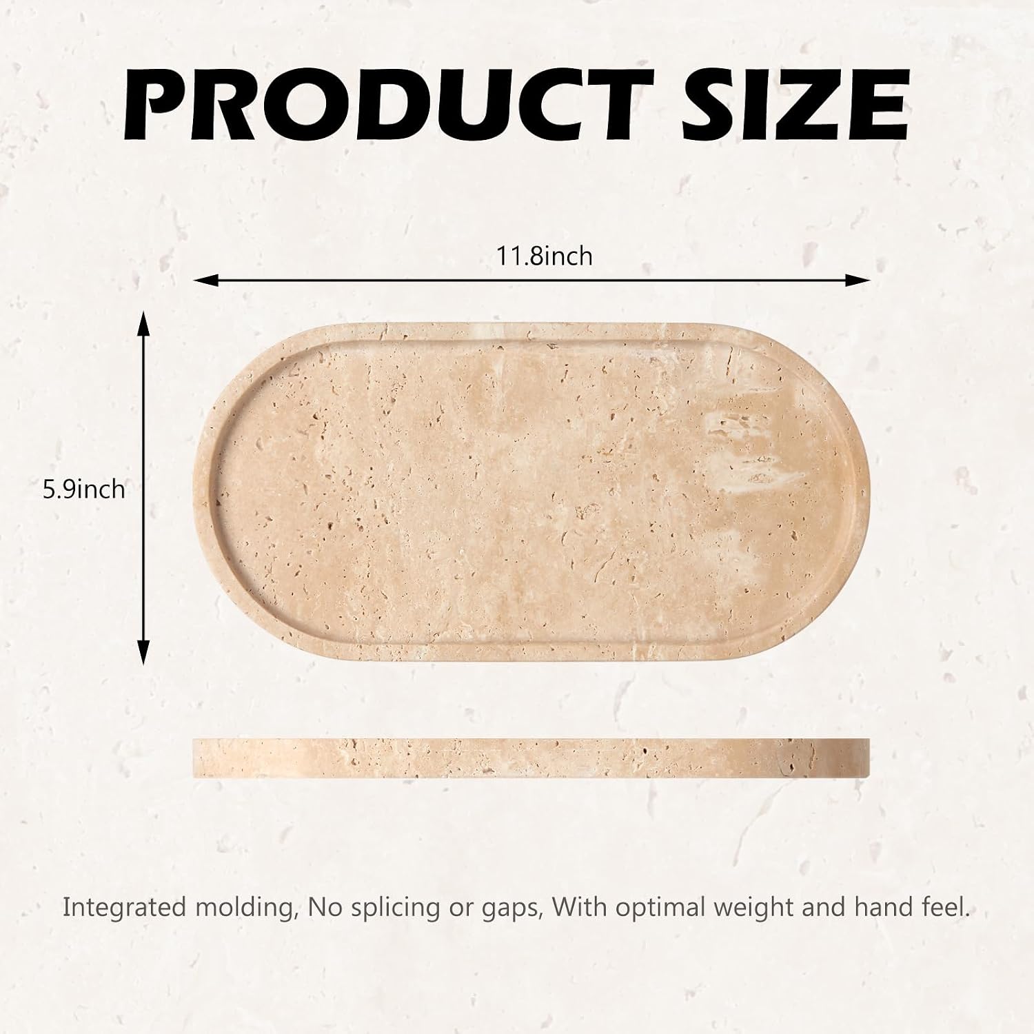 Light Beige Travertine Tray, 11.8"x5.9" Oval Marble Vanity Tray for Bathroom Counter, Catchall for Perfume, Jewelry, Cosmetics, Stone Organizer for Dresser & Living Room Decor