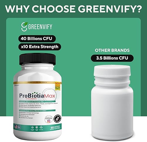 Miniatura 9 de ProBiotia Max - Suplemento probiótico oral extra fuerte de 40 mil millones de UFC, 60 cápsulas, apoya la salud de los dientes y las encías, sin