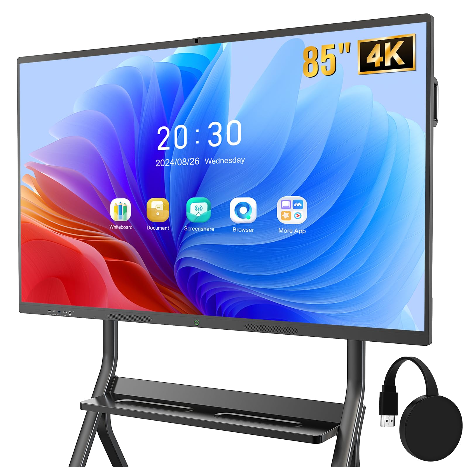 Smart Board with Wireless HDMI Display Adapter, 85 Inch Interactive Whiteboard 4K Touchscreen Built in HD Camera, Digital Presentation Electronic Smart WhiteBoard for Classroom Home Office