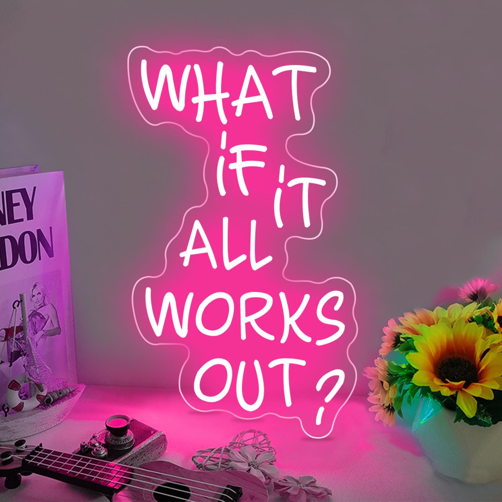DAKABUKA What if it All Works Out Neon Sign Positive Pink LED Neon Sign Wall Decor for Party Bar Room Personalized Gifts for daughters friends girls — image 1
