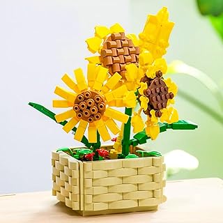 Sunflower Flowers Bouquet with Basket Building Sets for Adults,550PCS DIY Blossom Botanical Collection Mini Blocks Building Kit,Creative Gifts for Her Kids Girls 8+
