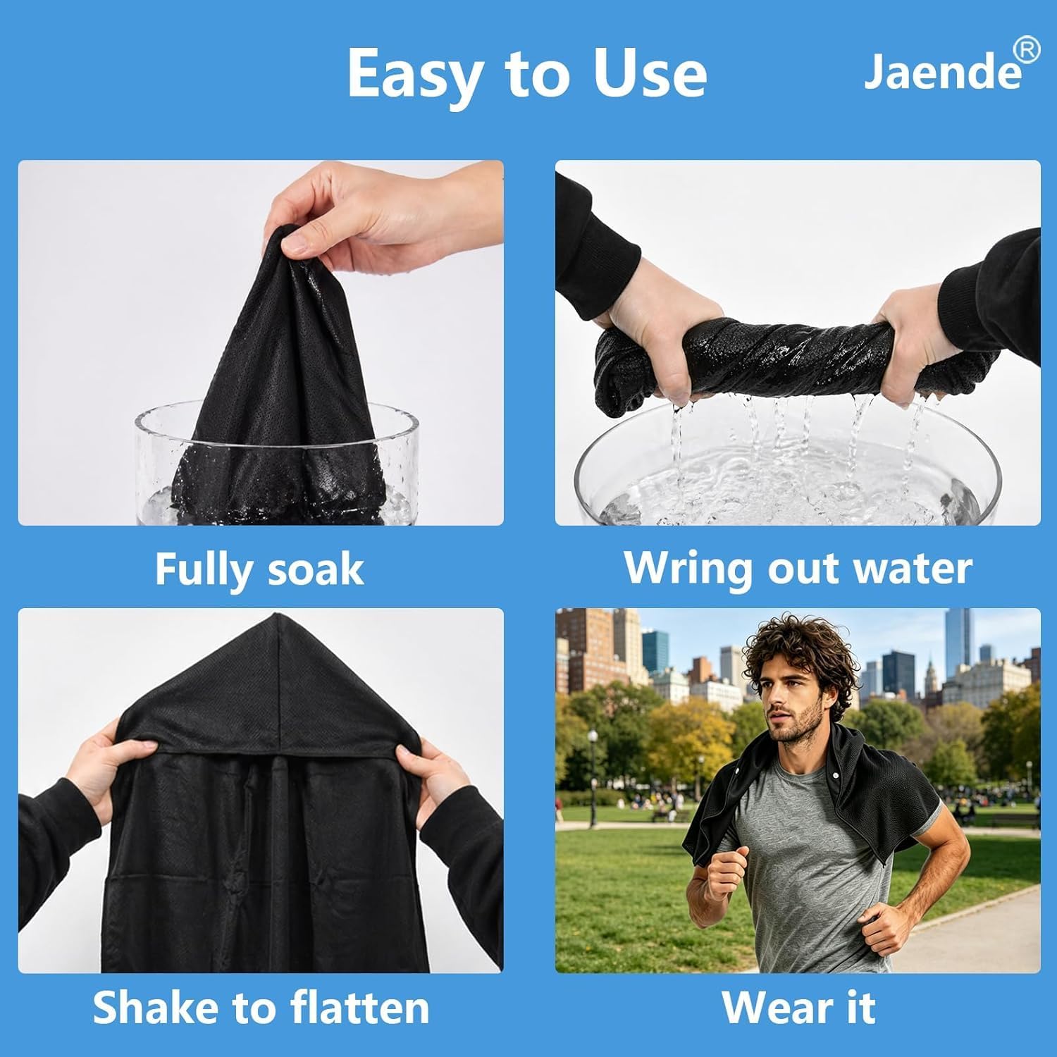 Jaende 2 Pack Cooling Hoodie Towel for Neck and Face, 23.6" x 11.8" | UPF 50+ Sun Protection Ice Towel, Instant Cooling Towels for Hot Weather, Perfect for Sports, Gym, Workout, Yoga, Running
