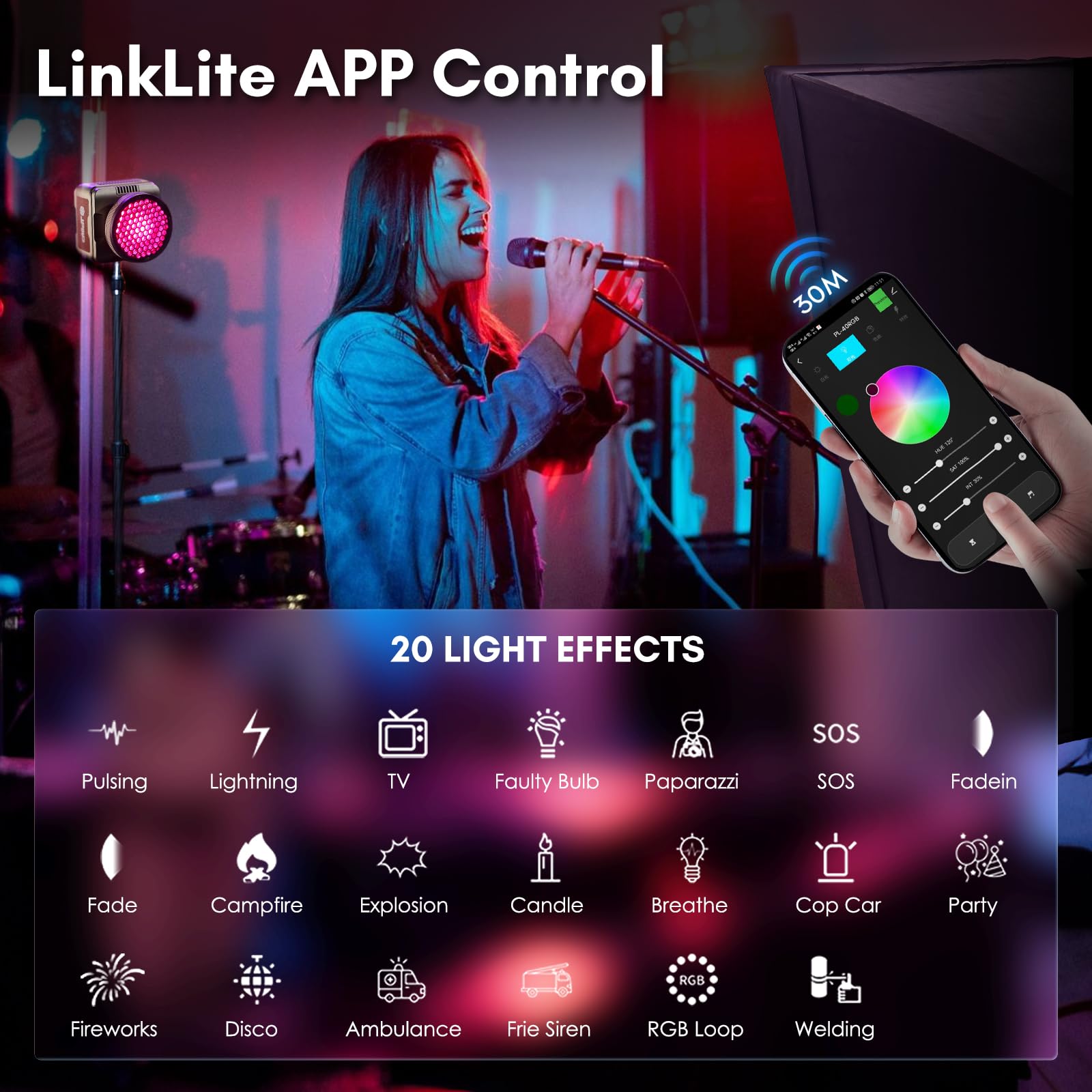 Tolifo Luce per videocamera a LED RGB da 40 W con batteria integrata, a scarpa fredda, diffusore e 60° Lenst, a colori 2700K-6500K CRI97+/TLCI98+, 20 scene per Tiktoker, Vlogger e Streamer