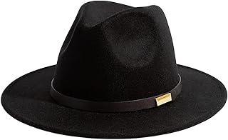 THE WHITE SHOP Fedora Hats for Men Wide Brim Panama Hat with Classic Belt (Color : Black)