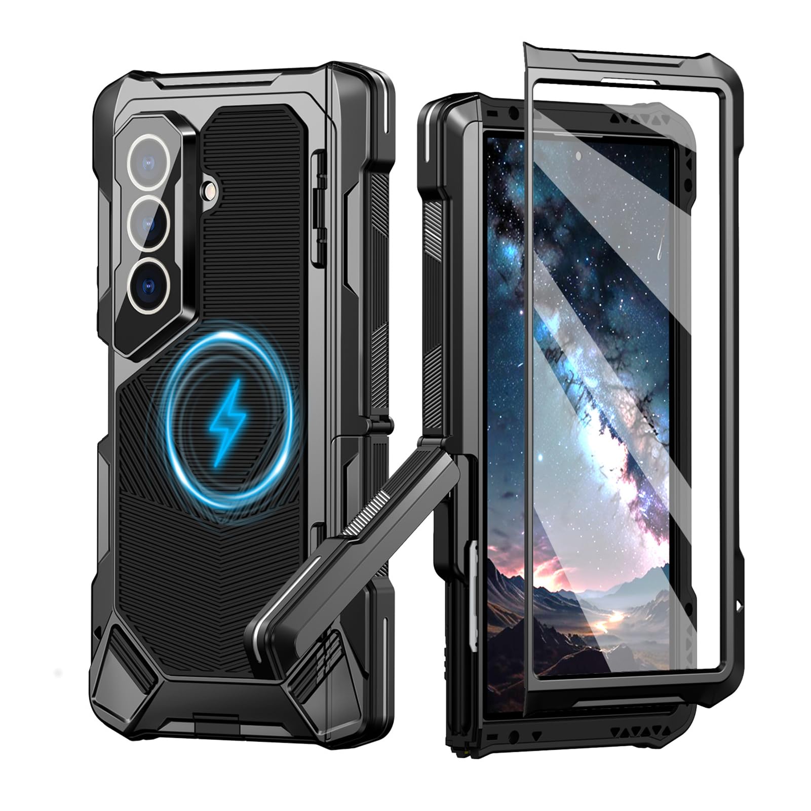 Custodia Militare For Samsung Galaxy Z Fold 8 Ultra, Cerniera Supporto Regolabile Copertura Magnetica Supporto Ricarica Wireless Resistente Antiurto Protezione For Schermo Avvolgimento(Black)