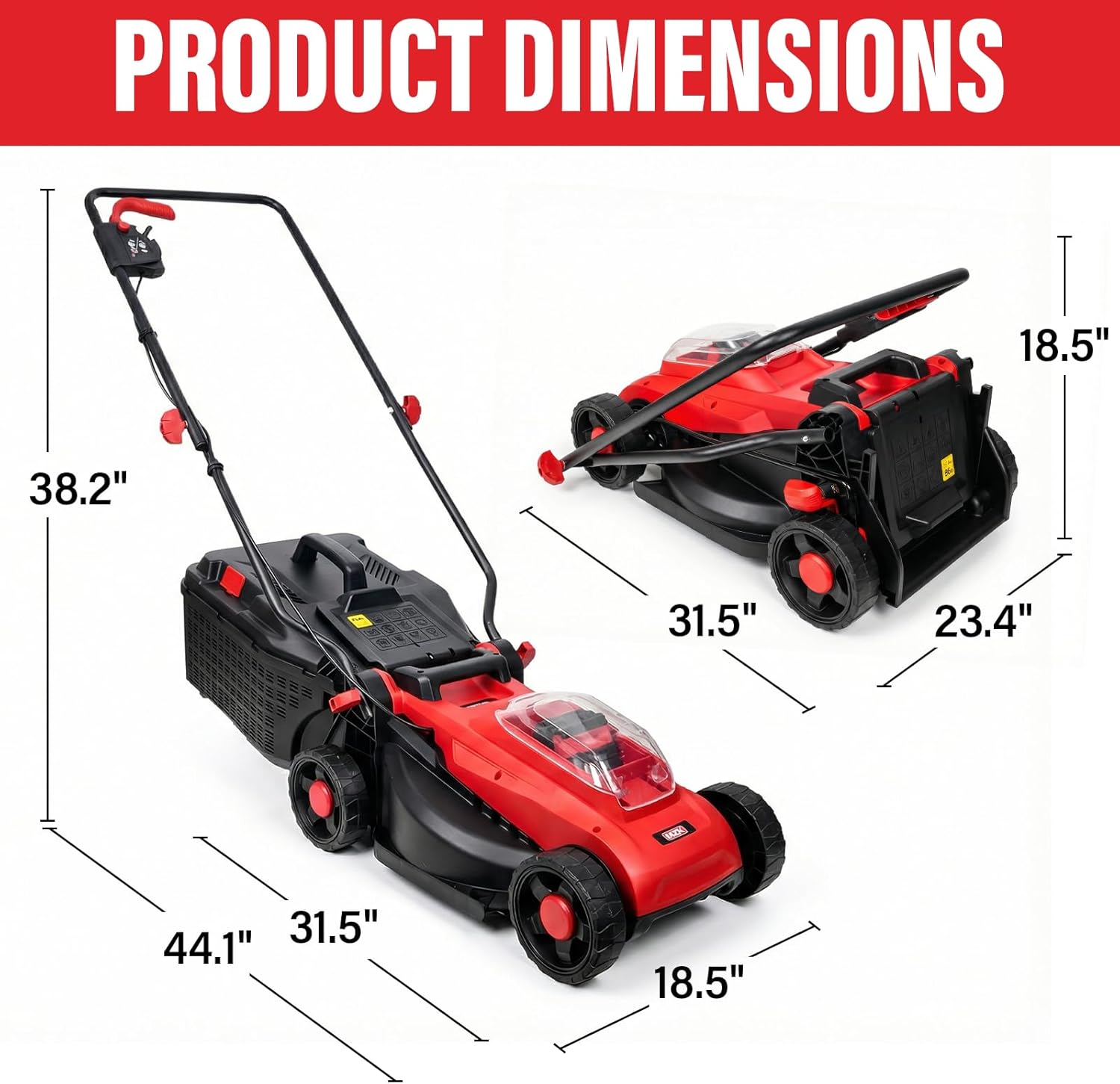 MZK 20V 13" Electric Lawn Mower, Brushless Cordless Lawn Mower with 4-Position Height Adjustment, Walk-Behind Push Mowers with 8 Gallon Grass Bag, 2 x 4.0Ah Batteries & Charger Included, LM13B8, Red
