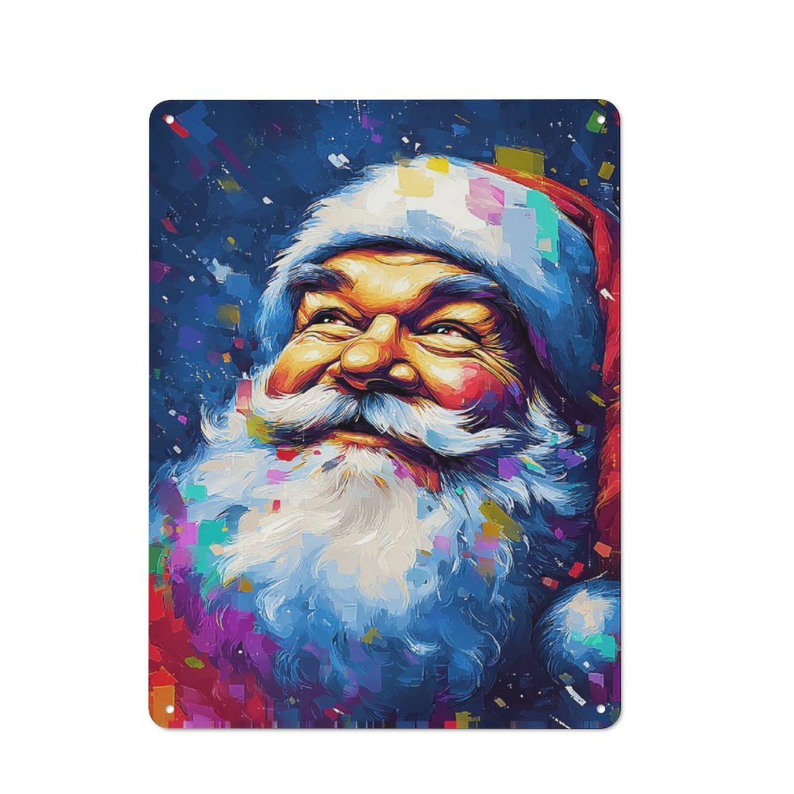 Junmoney Colorful Santa Claus Portrait -2 Character Decorative Tin Plaque 40X30cm Featuring Small Space Decor For Bedroom, Kitchen, Office Or Living Room