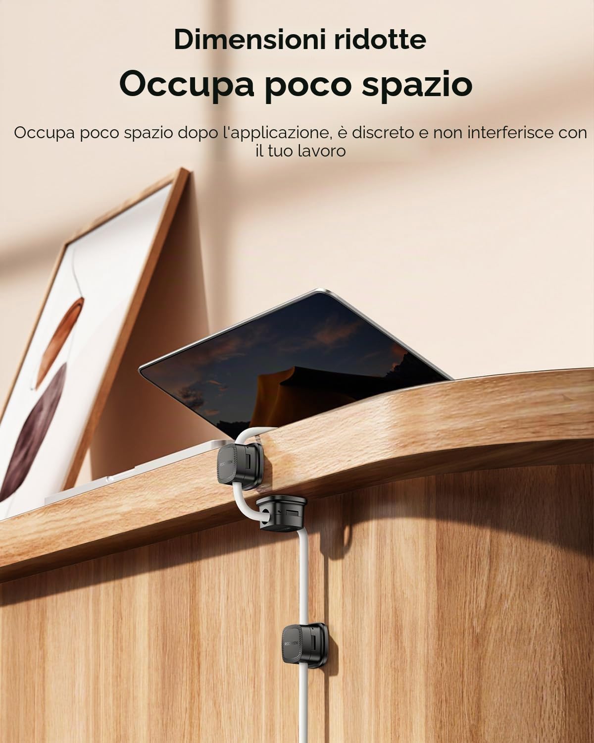 Rocoren 30 Pezzi Ferma Cavi Adesivi, Supporto Magnetici per Cavi, Organizer per Cavi per Scrivania, Parete, Casa, Ufficio, Auto, Compatibile con Cavo di Alimentazione, HDMI, Cavo di Ricarica (Nero)