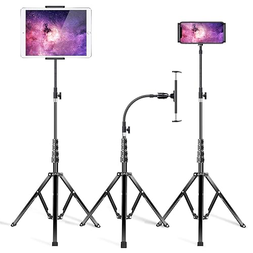 elitehood Metal iPad Tripod Stand & Adjustable 72’’ Gooseneck Tablet Floor Stand Holder, Heavy Duty Aluminum iPad Floor Stand for Pro 12.9 11, Mini, Air, iPhone and 4.7-12.9" Tablets Cell Phones