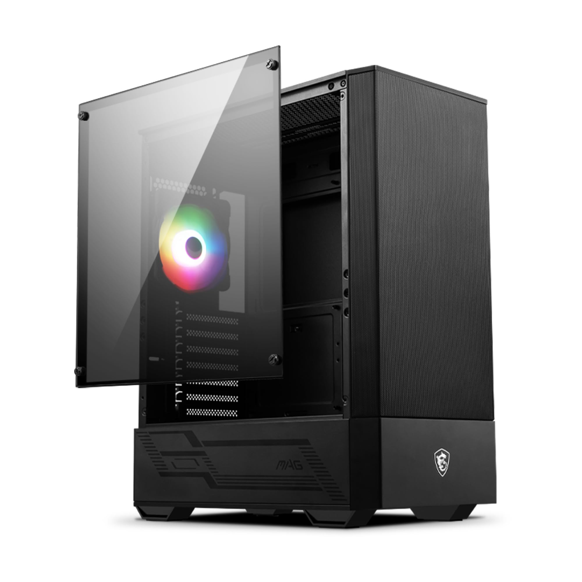 MSI MAG Forge 110R Boitier PC Gaming Moyen Tour Noir, 1x Ventilateur 120mm ARGB, Panneau Latéral en Verre Trempé, ATX, mATX, Mini-ITX