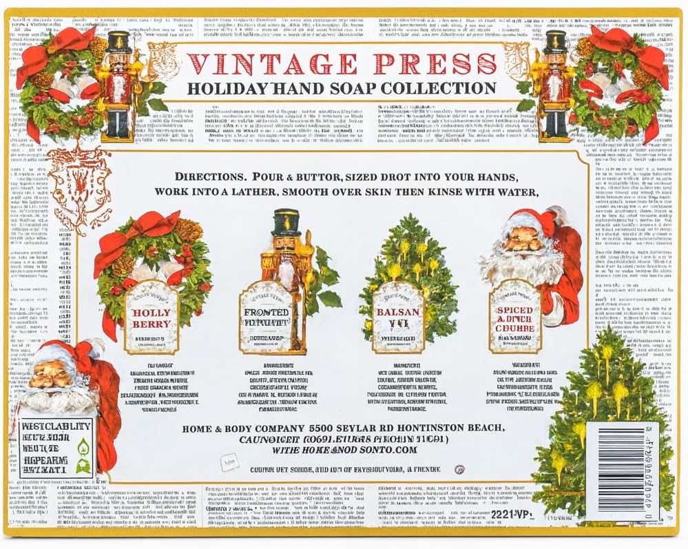 La Tasse Vintage Press Holiday Hand Soap Collection, 21.5 Fluid Ounce (Pack of 4)