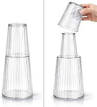 Allo Drinksafe Glass Water Jug With Lid 850ml, Multipurpose Detox Pitcher Jar For Hot & Cold Beverages, Milk, Juice, Iced Tea, Ideal For Gifting, Serving, Dining Table(0.85 Litre Transparent Stripped)