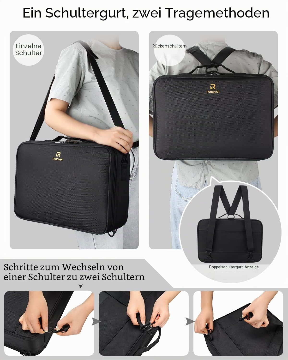 Relavel Kosmetiktasche Große Make up Tasche Reise Makeup Tasche Professionelle Makeup Organizer Tasche Tragbare Nagel Organizer Box Artist Schminktasche (Black-L)