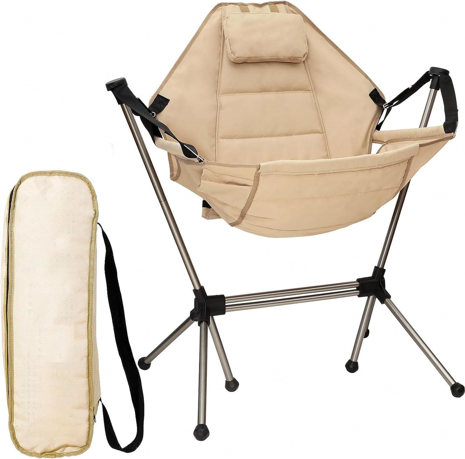 Chaise de camping pliante et pivotante avec dossier réglable et appuie-tête amovible
