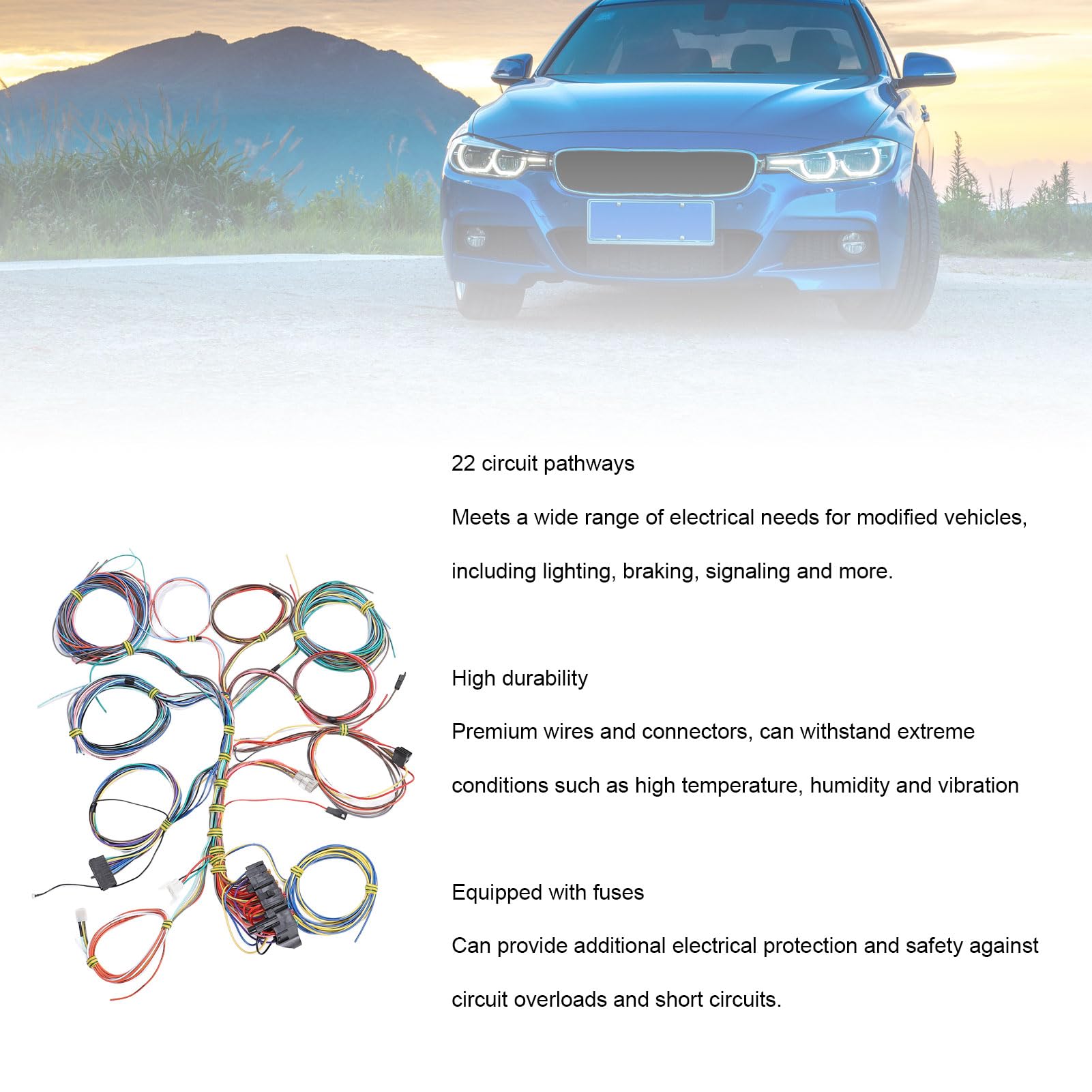Kit de Faisceau de Câblage Universal 22 Circuit avec Fusibles et Instructions D'installation pour Tout Véhicule de 12 Volts