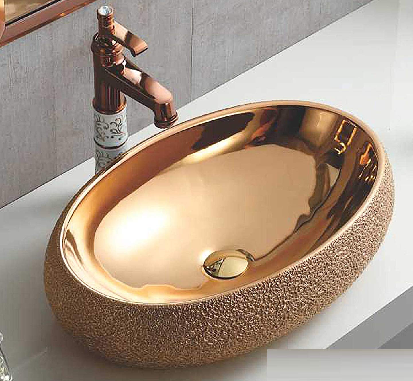 B Backline Ceramic Designer Table Top Wash Basin/Countertop Basin For Bathroom & Living Room 60 X 40 X 15 Cm (Rosegold) (B08GM581CW) Amazon Price History, Amazon Price Tracker