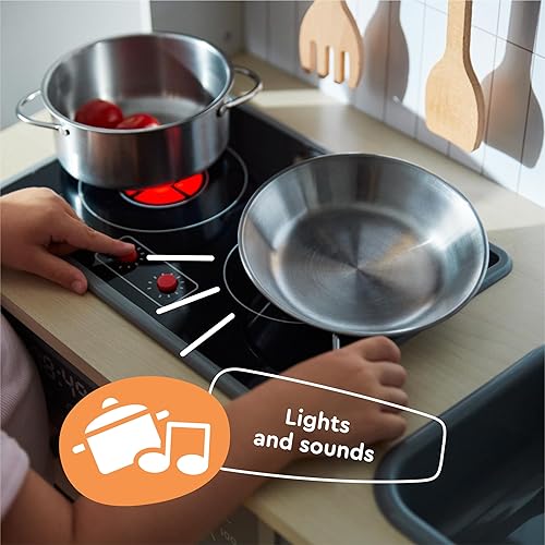 Miniatura 7 de Juego de cocina de madera Little Chef's Kitchenette con horno iluminado, microondas, máquina de hielo, juego de simulación para niños pequeños de 3