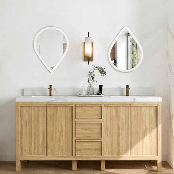 Wall Mirror Small Rustic Farmhouse Teardrop Mirrors Wood Framed Decorative Mirrors Unique Vanity Mirrors for Bathroom Bedroom Entryway Living Room