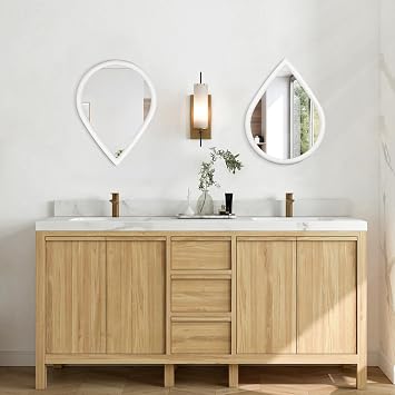 Wall Mirror Small Rustic Farmhouse Teardrop Mirrors Wood Framed Decorative Mirrors Unique Vanity Mirrors for Bathroom Bedroom Entryway Living Room