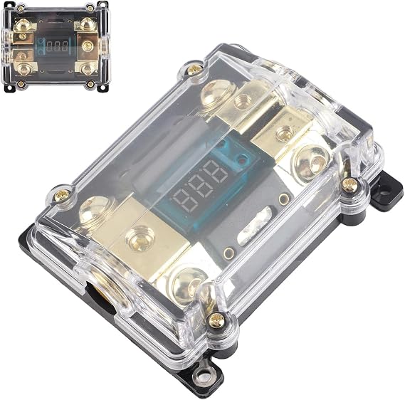 Universal Car Auto fuze Holder 100A with LED Digital Display, 1 in 2 Out Audio Amplifier Protection, Gold Plated and Design
