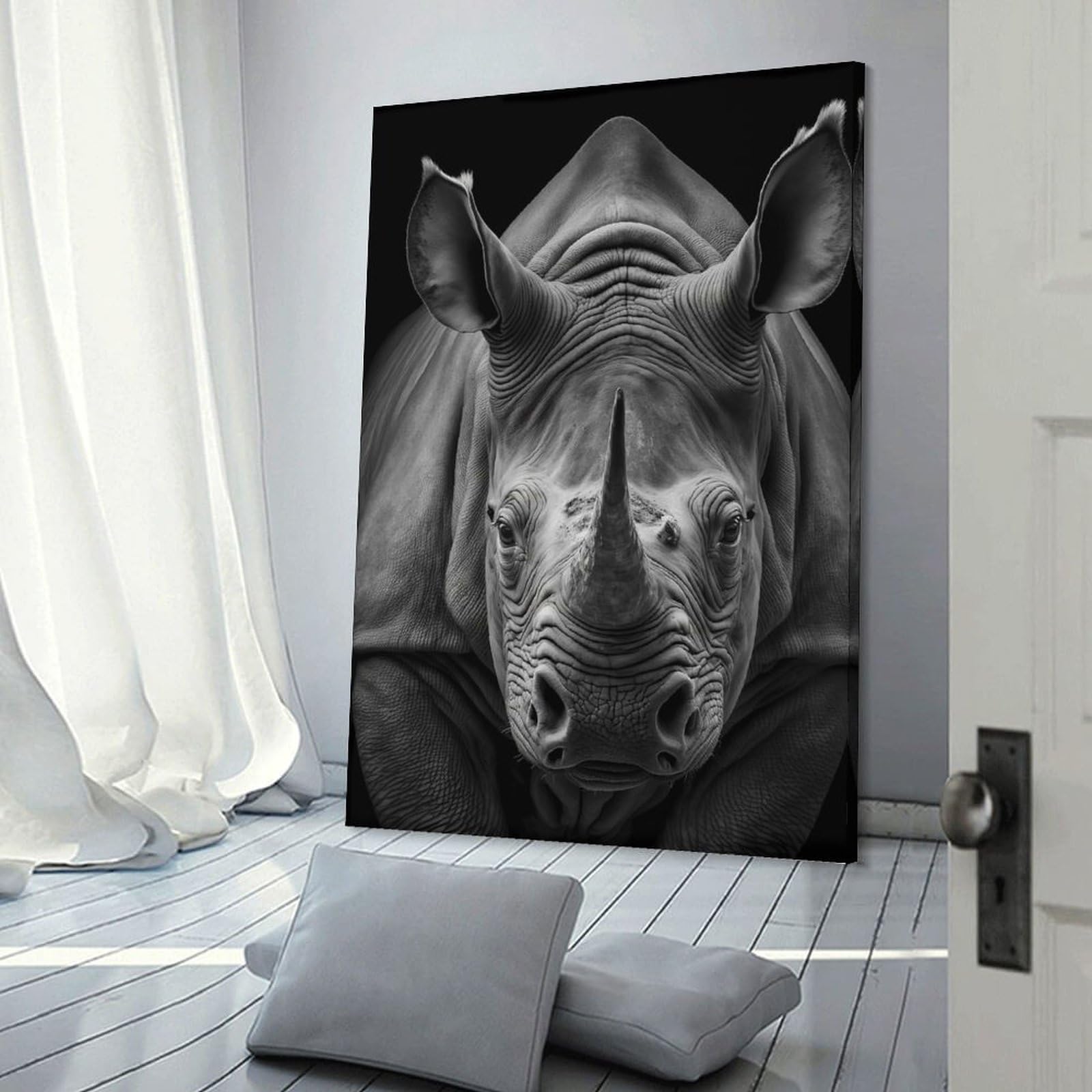 Junmoney Decorative Canvas Print Portrait of A Rhinoceros, 24x36inch(60x90cm), for Home Office, Desk Area Or Studio, Home Office Artwork with Decorative Appeal