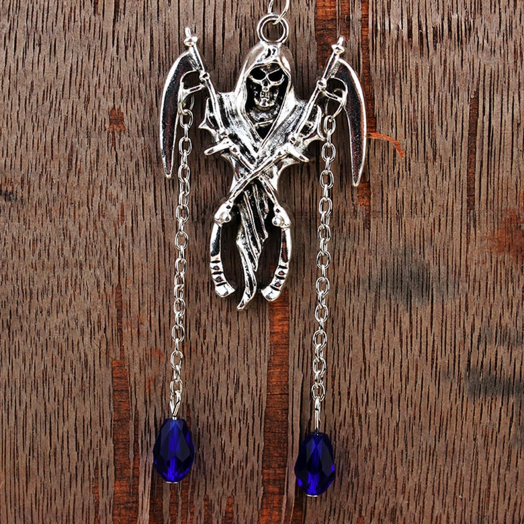 Gothic Death Scythe Earrings Retro Skull Earrings Red Black Crystal Tassels Drop Dangle Earrings Scary Vampire Earrings Punk Rock Style Earrings Halloween Party Earrings for Women - Image 2