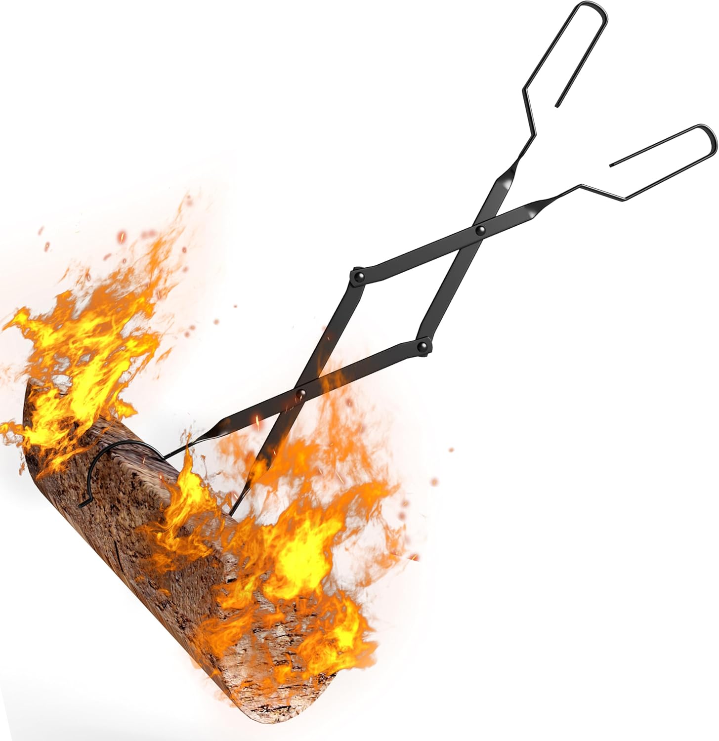 Kingson Arc Design Fireplace Tools, 26'' Firewood Tongs Log Grabber with Handcrafted Wrought Iron for Indoor Fireplace/Outdoor Fire Pit Campfire