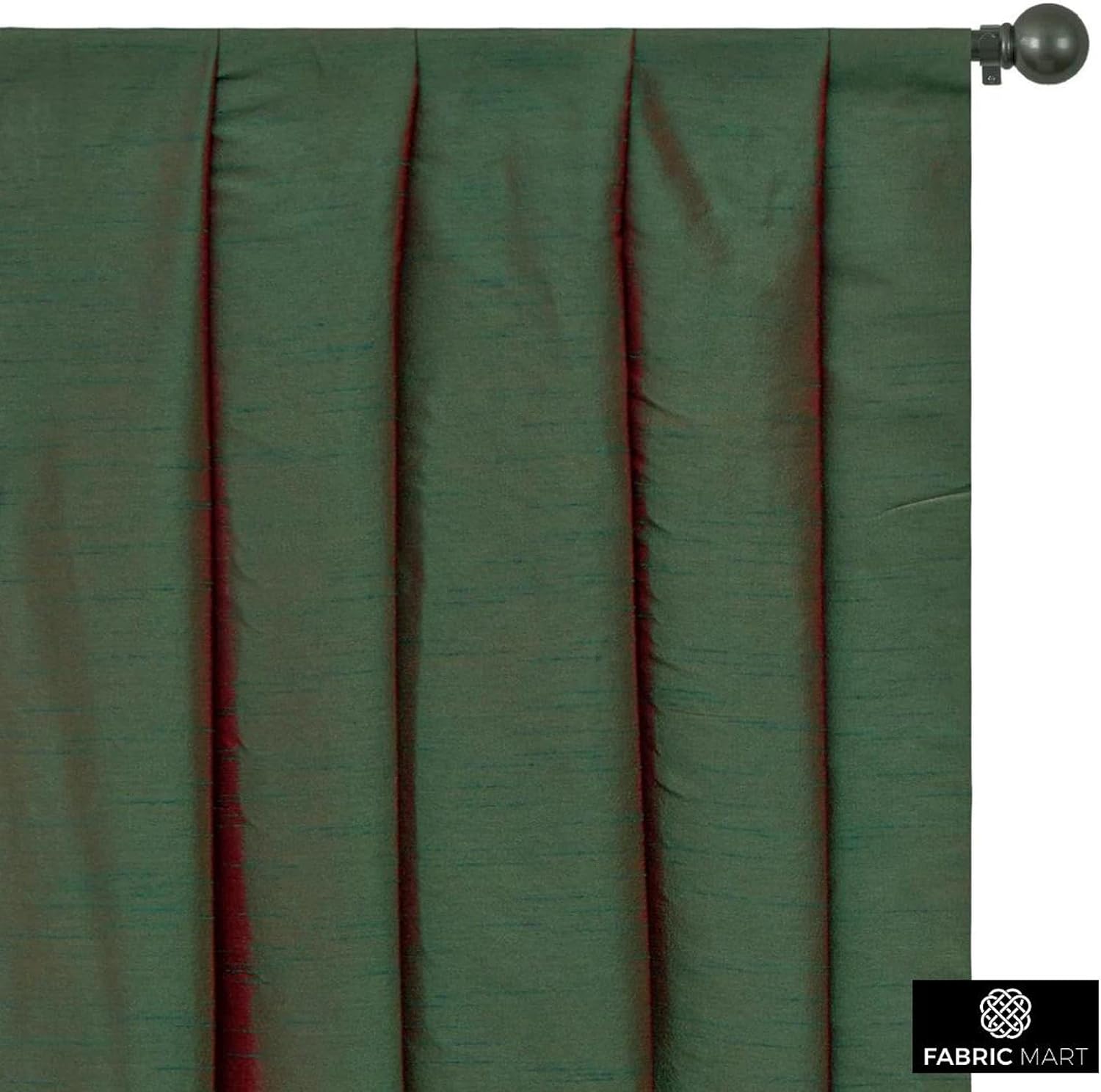 Fabric Mart Direct Green & Red Faux Silk/Art Silk Fabric By The Yard, 2 Continuous Yards 44 inches Width Slubeed Faux Silk Solid Color Green Wholesale Upholstery Fabric