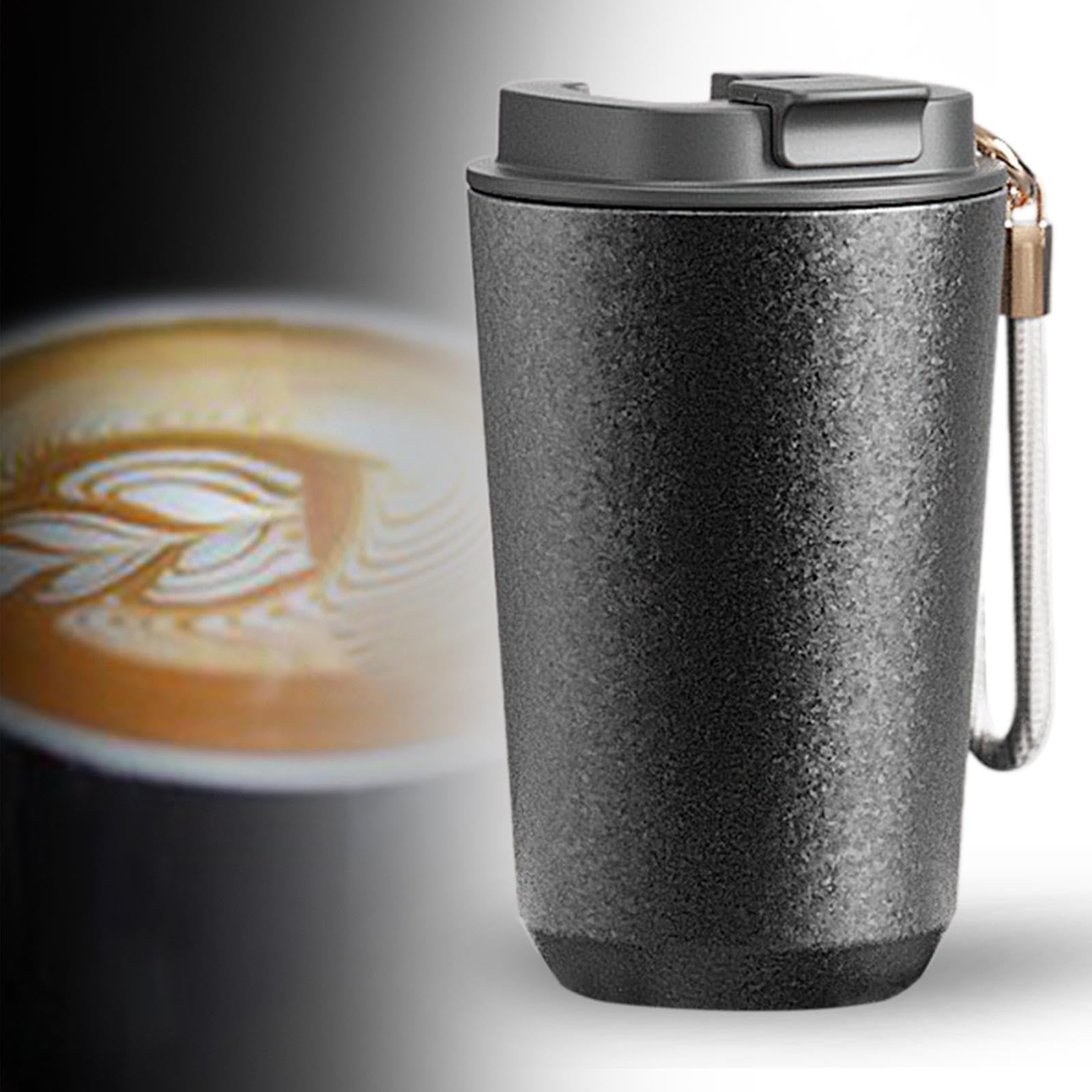 Tasse Isotherme Café Mug Tumbler Gourde Réutilisable En Titane avec Lanière Pratique et Couvercle pour Préserver Température Idéale pour Promenades Fê, 480ml