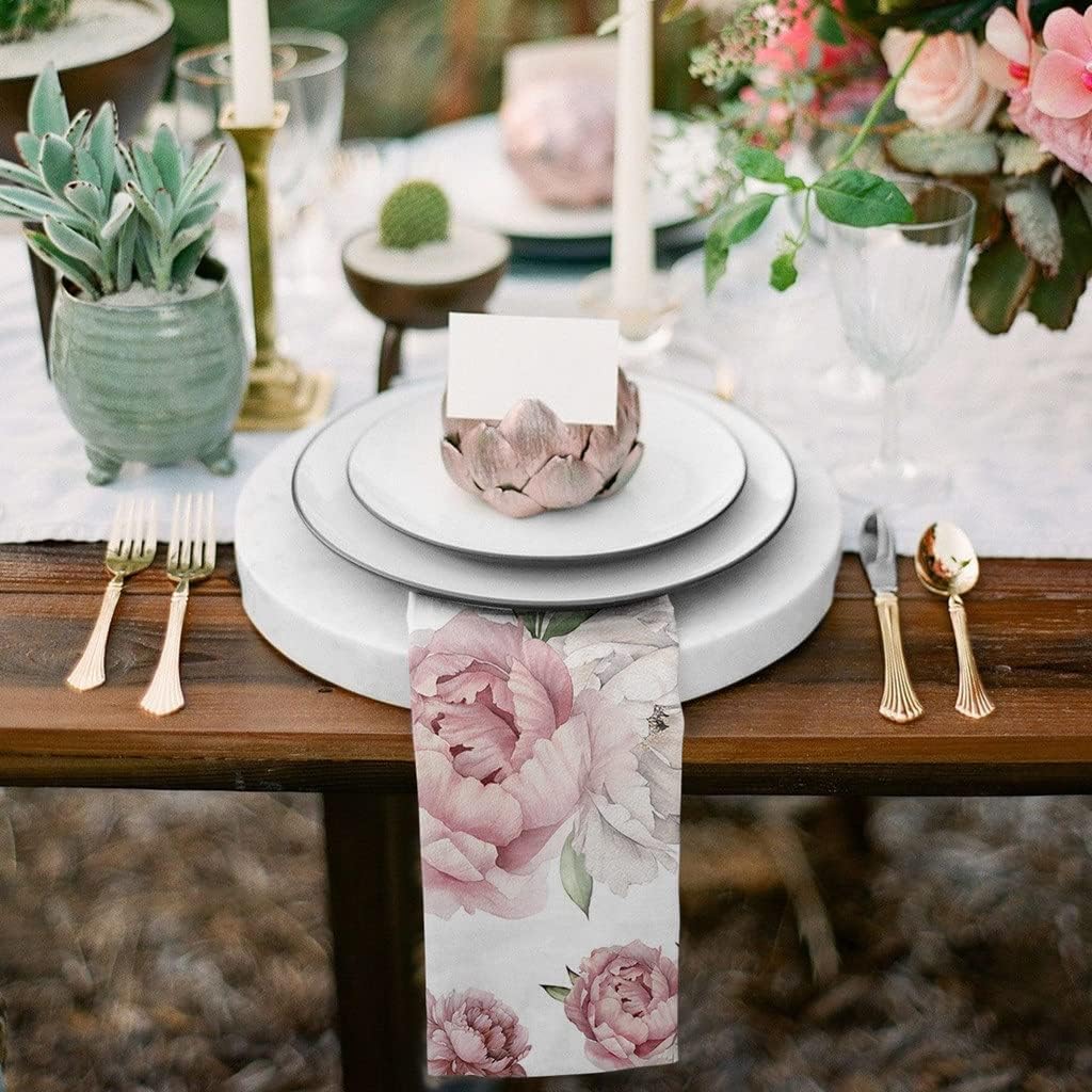 Vintage Flowers Peony White Table Napkins Cloth Set Wedding Banquet Decor Christmas Tea Towel