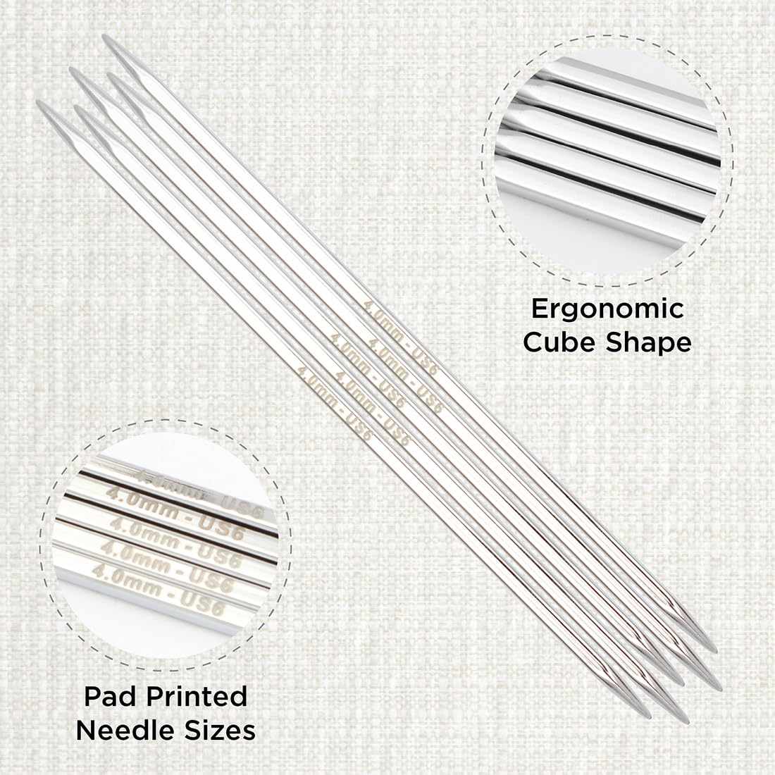 KnitPro Nova Cubics Double Pointed Needles 5" (12.5cm), Silver, 4.00mm - Image 2