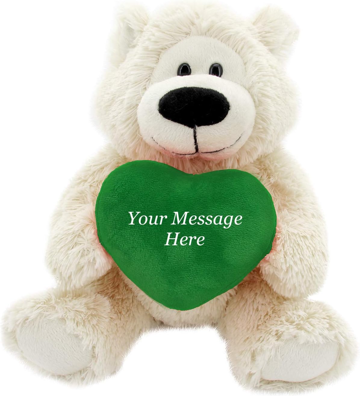 Plushland Sophie Bear 12 Inches with Custom Heart, Cream Teddy Bear Stuffed Animal - Holidays Personalized Gift for Kids, Girls, Boys and Your Loved Ones (Sophie Bear with Green Heart)
