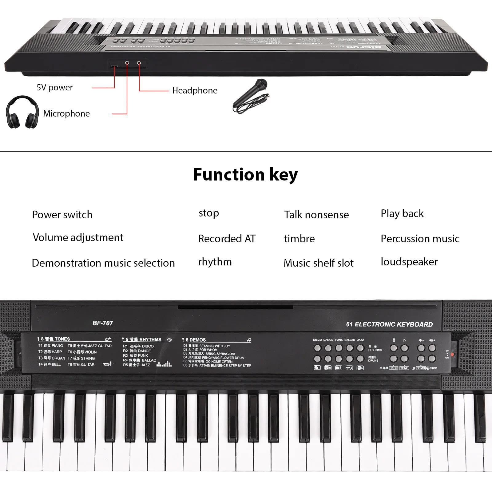 Profesjonalne Pianino Elektroniczne Profesjonalne Pianino Elektroniczne Z 61 Klawiszami Dwoma Głośnikami 8 Tonów 5 Rytmów Z Mikrofonem