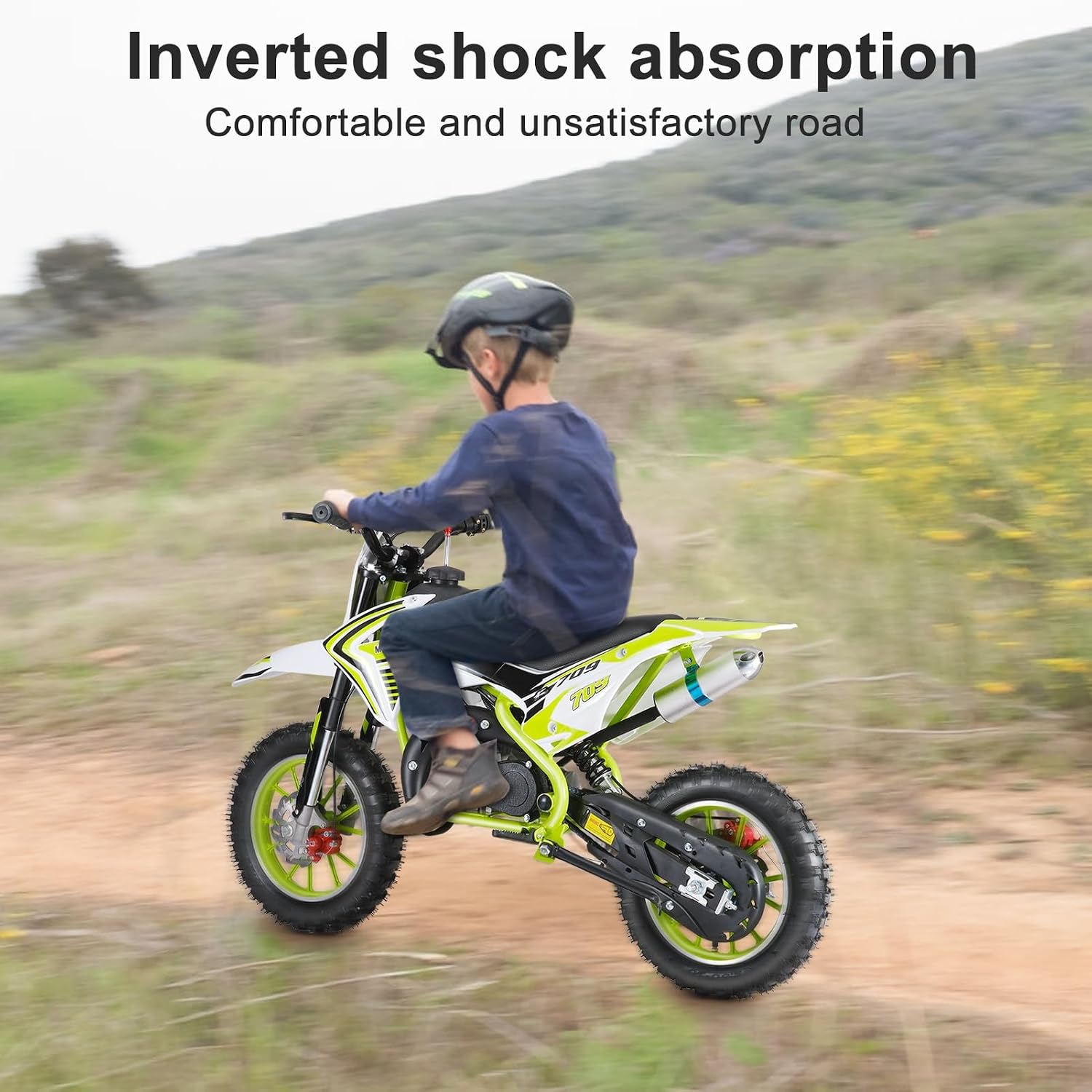 Kids Dirt Bike,Gas Dirt Bike for Kids 8-14 49cc 2-Stroke Mini Motorcycle Motorbike Beach Off Road Vehicles Children Pocket Bikes with Front Rear Disc Brakes Best Birthday Gift for Boys Girls Green