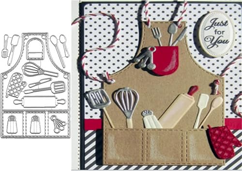 Juego de herramientas de cocina de 14 piezas de troquelado de metal, delantal de cocina, plantillas cortadas para manualidades, álbumes de recortes,