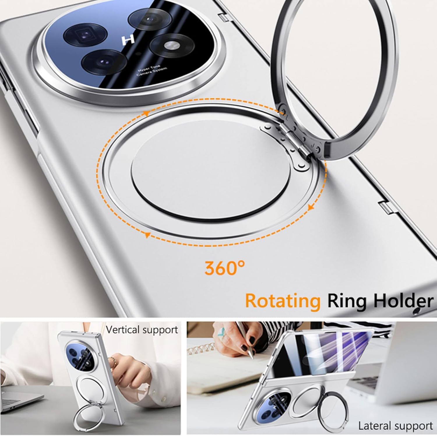for Oppo Find N5 Magnetic Case with Rotating Ring Holder, Kickstand Case with Screen Protector Hinge Protection Support Wireless Charging Slim Hard PC Protective Cover for Oppo Find N5 Silver
