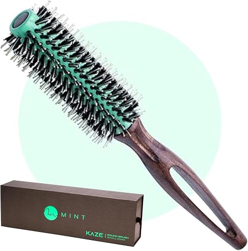 MINT Eco-Friendly Boar Bristle Round Brush for Blow Drying | Durable Blowout Styling for All Hair Types | Ceramic Round Brush with Hand-Crafted Wooden Handle (20 mm)