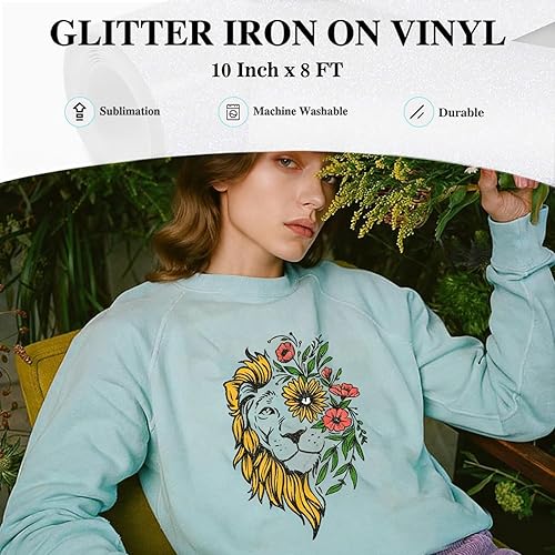 Miniatura 7 de HTVRONT Gold Glitter HTV Heat Transfer Vinyl Rolls - 10" x 8ft Gold Glitter HTV Vinyl for Shirts, Glitter Iron on Vinyl for All Cutting Machine