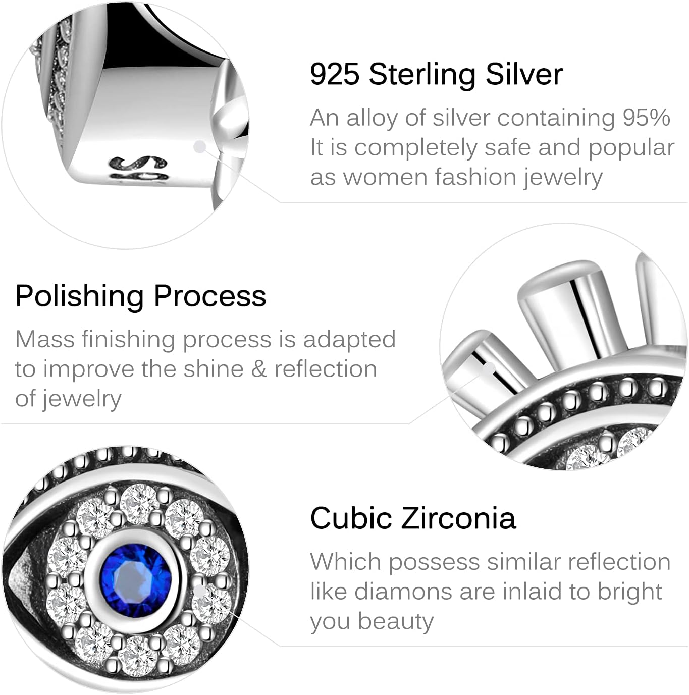 Evil Eye Charms 925 Sterling Silver Charms for Bracelet and Lucky Jewelry Hamsa Charm Fatima Charms Beads European Charm Evil Eye Compatible Bracelet Necklace for Women Mother Sister Gifts - Image 5