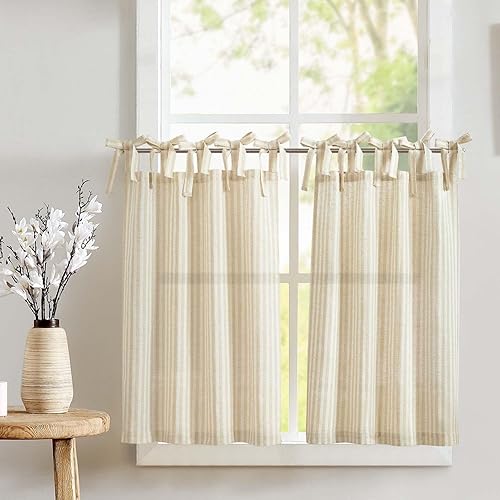 Miniatura 19 de jinchan - Cortinas de cocina de lino de 36 pulgadas de largo, a rayas finas, de media altura, pequeñas, para sala de estar, baño, café, estilo de