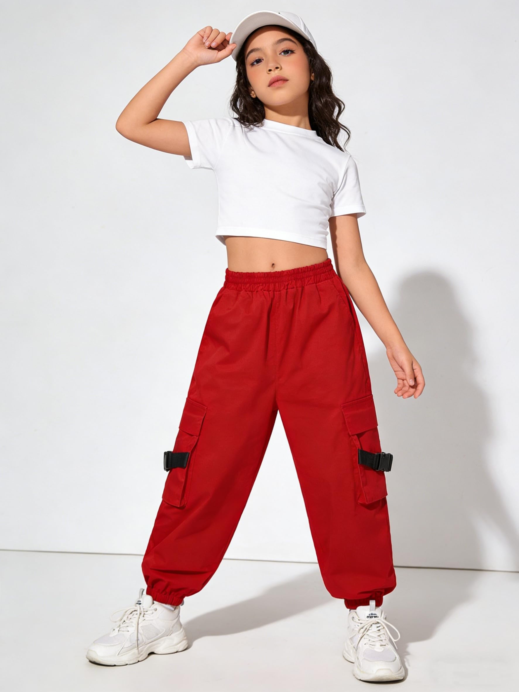Rolanko Pantalon Cargo Enfant Fille Pantalon de Jogging pour Filles Hip Hop Street Dancewear Costume 4-15 Ans